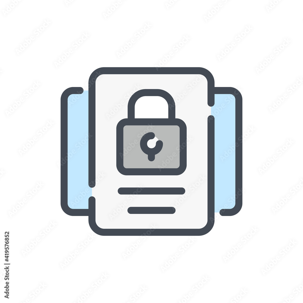 Fototapete Password and Private information color line icon. Documents with lock vector outline colorful sign.