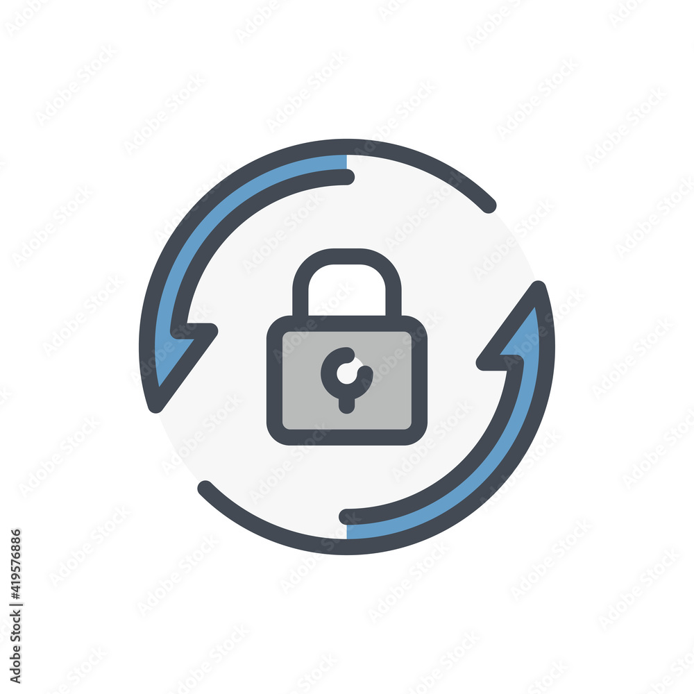 Poster change and reset password color line icon. rotating arrows with lock vector outline colorful sign.