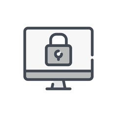 Online secure and internet protection color line icon. Computer with lock vector outline colorful sign.