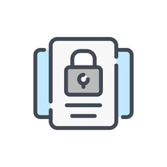 Password and Private information color line icon. Documents with lock vector outline colorful sign.