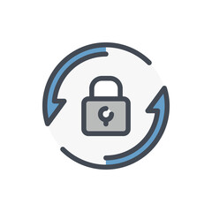 Change and reset password color line icon. Rotating arrows with lock vector outline colorful sign.