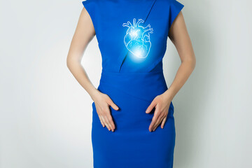 Graphic visualization of healthy human heart, positive blue  bright color of recovery, 
health of...