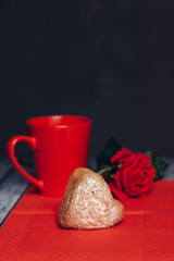 heart-shaped cookies on a red napkin rose flower snack