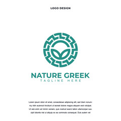 Creative nature greek icon logo design vector illustration. tree leaf circle symbol logo design color editable