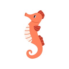 Cute seahorse isolated on white background. Simple underwater sea horse. Childish colored flat cartoon vector illustration of funny submarine creature