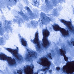 Blue Tie Dye Style. Ink Vintage Zigzag. Abstract Colored Spots. Sea Bohemian Surface. Tie Dye Texture. Irregular Effect. Ocean Boho Ethnic Wallpaper. Shibori Texture.