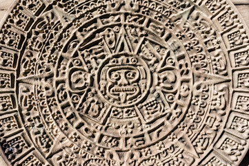 Ceramic tiles in the form of traditional Mayan designs. Calendar and predictions