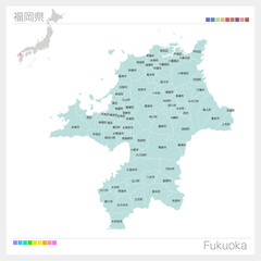 福岡県の地図・Fukuoka（市町村・区分け）