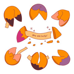 Chinese fortune cookies set. Vector Cartoon style