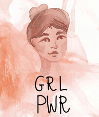 Watercolor illustration for Women's Day of Solidarity for Equal Rights and Emancipation with hand written lettering.Poster with black woman.Design for social media,gift,advertising,packaging,postcard.