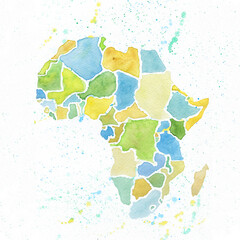 Africa map watercolor print on white background
