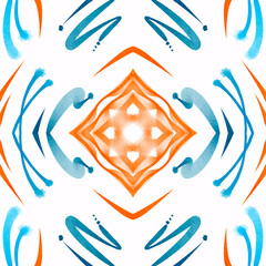 Hand drawn color geometric, symmetric seamless pattern. Abstract patterned background. Design for prints, covers, fabric, textile and wrapping paper.