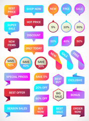 Vector stickers, price tag, banner, label. Coupon sale, offers and promotions vector template.