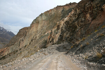 Mountains near Alexander's Lake (aka Iskanderkul). Fan Mountains of Tajikistan, three hours drive from Dushanbe. Hills and mountains landscape in Tajikistan. Central Asia. On the road to Iskander Kul.