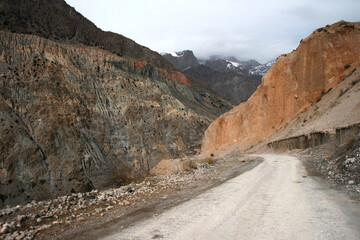 Mountains near Alexander's Lake (aka Iskanderkul). Fan Mountains of Tajikistan, three hours drive from Dushanbe. Hills and mountains landscape in Tajikistan. Central Asia. On the road to Iskander Kul.