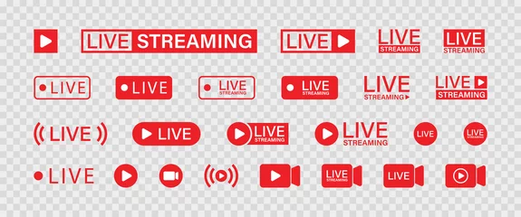 Foto op Plexiglas Live streaming set red icons. Play button icon vector © M-KOS