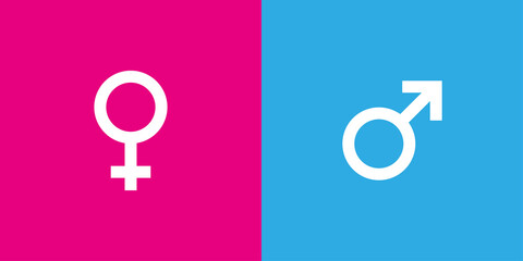 Gender symbol, female and male icon. Color background. Isolated vector