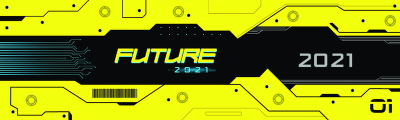 Futuristic Graphic Card Motherboard Design | Cyberpunk Layout Template 2021 | Electronic Interface and VR Elements | Future Logo and Panel Set