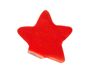 Red star shape paper sticker label isolated on white background