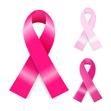 Breast Сancer Ribbons Set, Isolated On White Background, Vector Illustration.