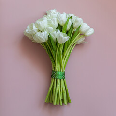 White tulips on a pink background. Spring concept. - 419592051