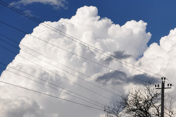 huge white clouds on a spring day.