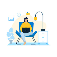 Woman using laptop sitting on the chair ​illustration
