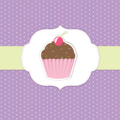 Vintage Cupcake Sticker, Vector Illustration