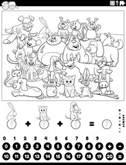 counting and adding game with animals coloring book page