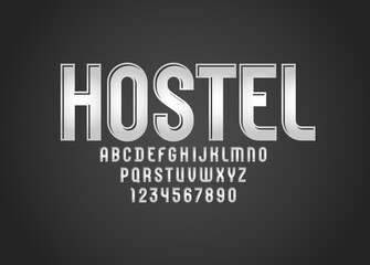 3D modern Font, trendy gray alphabet, condensed letters and numbers, vector illustration 10eps