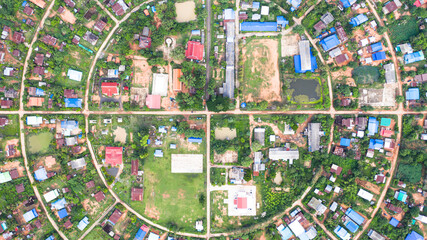 Aerial top view village in the countryside