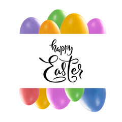 Easter painted eggs and lettering text isolated