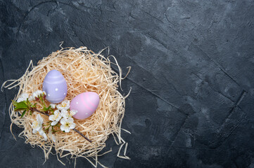Easter card with eggs and flowers