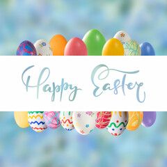 Painted eggs and Happy Easter lettering text