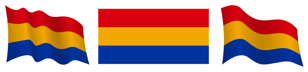 flag of armenia in static position and in motion, fluttering in wind in exact colors and sizes, on white background