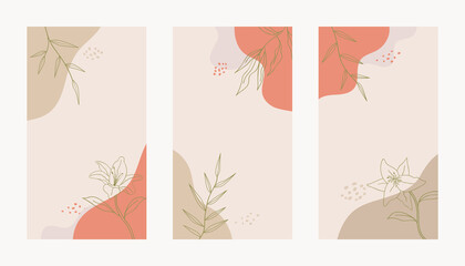 Fototapeta na wymiar Social media story abstract floral template Trendy minimal organic background. Vector floral beauty backdrop pastel colors