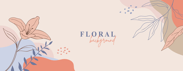 Fototapeta na wymiar Abstract floral template banner. Trendy minimal organic background. Vector floral beauty backdrop pastel colors