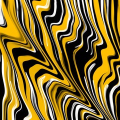 Background with bright black and yellow lines and liquid streaks on the surface. Digital illustration.