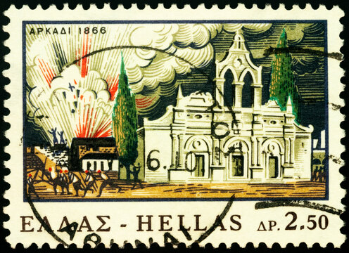 Cretan Revolution 1866 - Explosion at Arkadi Monastery, Greece