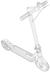 Electric scooter vector. Eco alternative transport. Help on road. Wire-frame. The layers of visible and invisible lines are separated. EPS10 format.