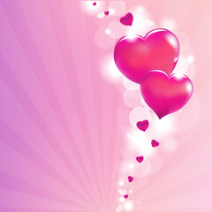 Valentines Hearts And Sunburst, Vector Illustration.