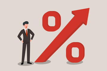 Businessmen pull up the percent sign, revenue growth.