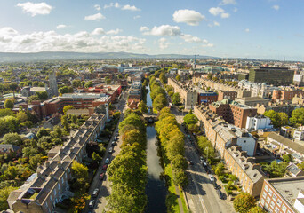 Fototapeta na wymiar Aerial view of the Grand Canal in Dublin, Drone photography