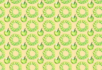 A pattern with sliced cucumbers and a glass of detox water. Dietary pattern.