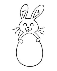 Cute funny contoured easter bunny with egg shaped frame. Vector hand drawn doodle illustration. Holidays characters and backgrounds