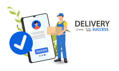 Delivery man and customer at door. Can use for web banner, infographics, hero images. Flat modern vector illustration.