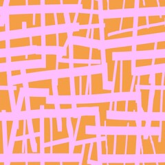 Seamless pattern of pink stripes on a bright yellow background for textiles.