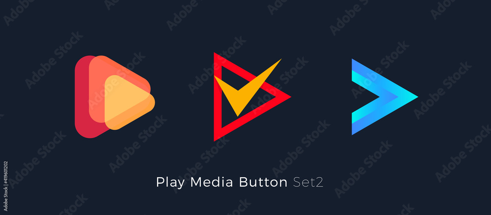 Aufkleber play button foe media app. multimedia player logo. right arrow direction abstract symbol. music and 