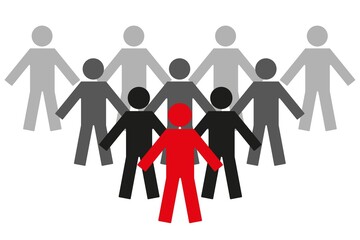 Individuality concept. One individual red man with different black. Vector Illustration