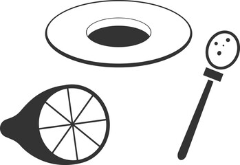 Vector icon of a saucer, lemon, and sugar spoon.